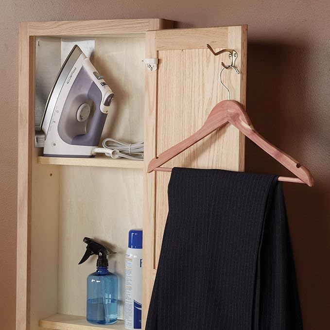 Household Essentials Ironing Board Cabinet, In-Wall Recessed Ironing Board Cabinet with Storage Shelves, Unfinished Wood, Oak
