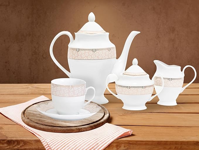 Dinnerware Set for 8-49 Piece Vintage Porcelain Dining Set - Gorgeous White and Pink Floral Design - Plates, Bowls, Cups and Saucers - For Everyday Dishes and Formal Occasions (Sandra Pink 2049)