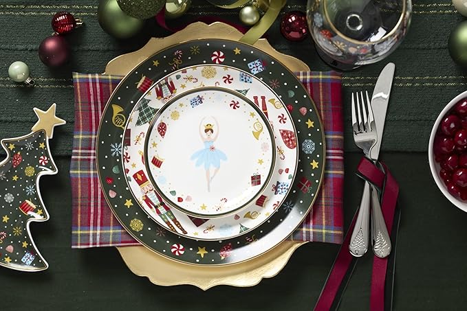 Lenox Dinnerware, Nutcracker Ballet Tidbit Plates, Service for 4, Microwave Safe & Dishwasher Safe Porcelain, Pasta and Salad Dinnerware, Christmas Decor, Nutcracker Ballet (Assorted Plates, 4 Piece)