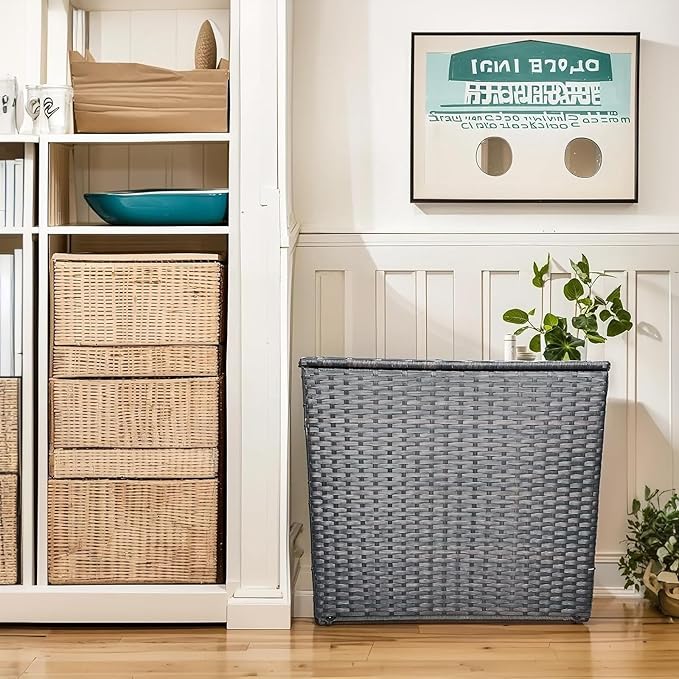 Laundry Hamper Wicker With Lid and Wheels, Collapsible Rattan Clothes Hamper 29 Gal (110 L) Removable Linerdouble Laundry Basket Handwoven for Clothes Storage in Bedroom(Brown)