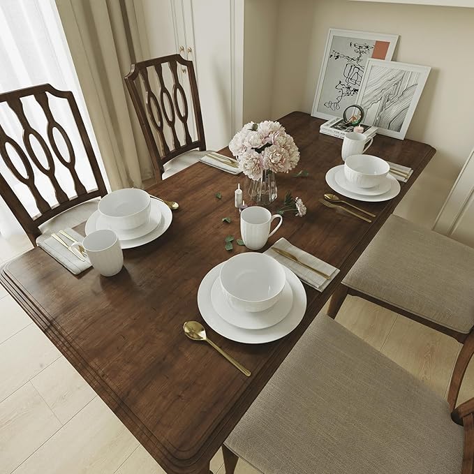 Yoshy Bone China Dinnerware with Lightweight Durable Chip Resistant Design Service for 4 (16 Piece - Service for 4, Streamsong)