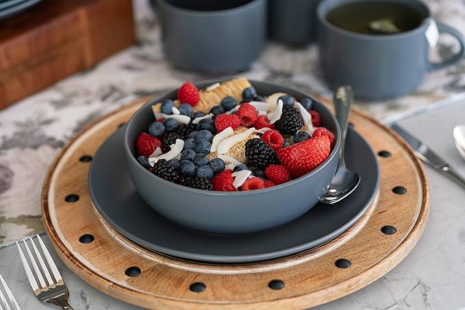 10 Strawberry Street Wazee Matte Coupe Dinnerware Set, 16 pc, Charcoal Gray