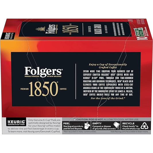 1850 by Folgers Black Gold Dark Roast Coffee, 10 Keurig K-Cup Pods