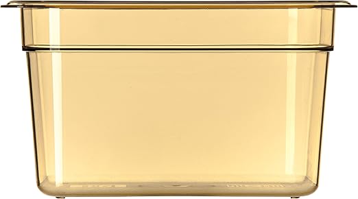Carlisle FoodService Products StorPlus High-Heat 1/6-Size Food Pan, 6 Deep Food Storage Container with 4 Quart Capacity, High Heat Plastic, 1/6 Size, Amber, (Pack of 6)