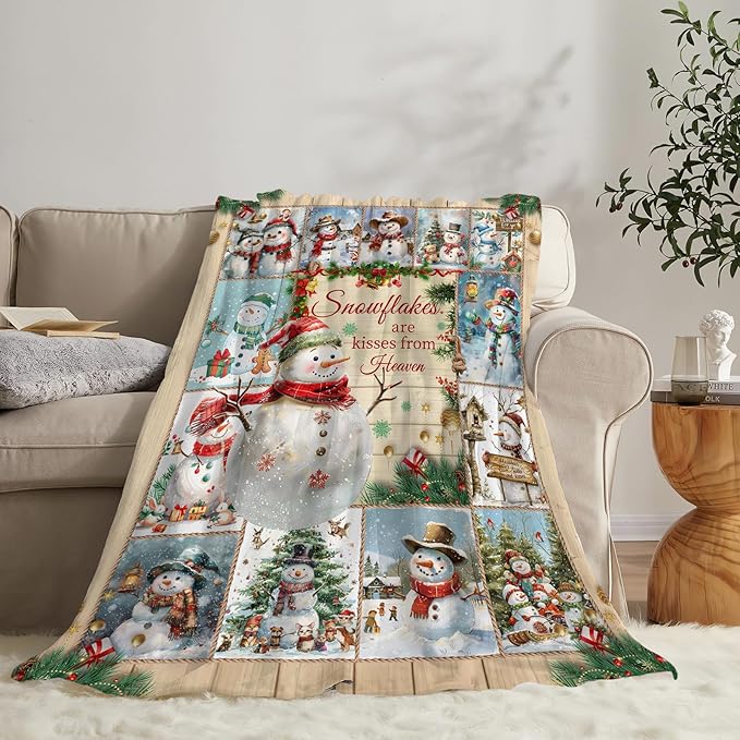 Snowman Blanket Christmas Throw Blanket Cozy Plush Fleece Flannel Holiday Blankets Lightweight Fuzzy Gifts for Girls Boys Women Men 50"X40"