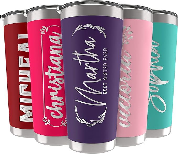 Updated, Personalized Tumblers, Stainless Steel 30 oz Tumbler w/Lid |13 Designs| Personalized Cups Double Walled Insulated Coffee Cup for Travel, Fitness | Hot & Cold Drink Use - Purple