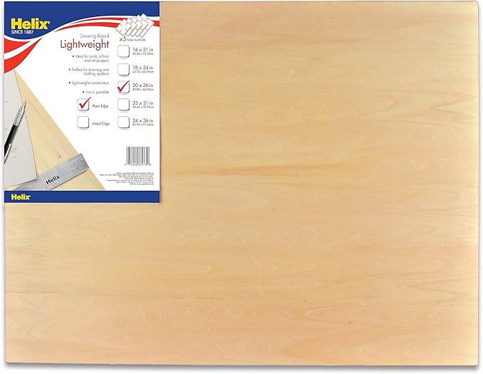 Helix - Wooden Lightweight Drawing Board - 20 x 26 Inch - Plain Edge - Drafting, Art, Sketching and Tracing