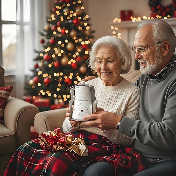 Christmas Teapot Set Ceramic Tea Pot with English Breakfast Tea, 17OZ Christmas Tree Tea Kettle with Mug as Birthday & New Year Gifts for Home & Kitchen Decor (Black Tea)