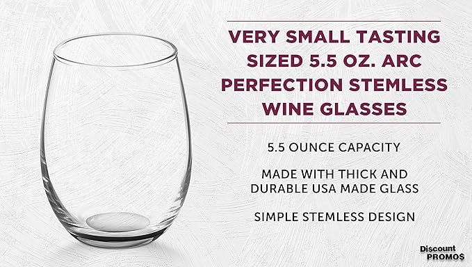 DISCOUNT PROMOS Stemless Wine Glasses by ARC 5.5 oz. Set of 12, Bulk Pack - Perfect for Hotel, Bar, Restaurant or Lounge - Black