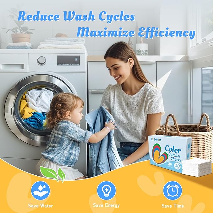 Catcher Sheets for Laundry 30 Count, Dye Catcher to Prevent Color Runs, Grabber Sheets for Home, Apartment, Dorm, Hotel