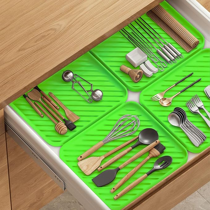Silicone Organizer Tray for Kitchen Sink and Bathroom, Dishwasher Tray, Versatile Bathroom and Drawer Organizer Trays, Non-Slip Countertop (Green)