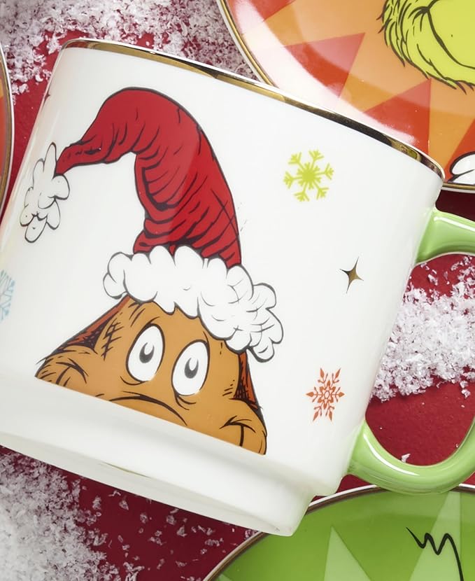 Lenox 898097 Merry Grinchmas Stackable Mugs, Service For 4, Assorted, Christmas, Drinkware Set, Holiday Glasses