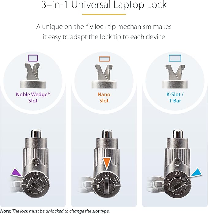 StarTech.com 25-Pack Universal Laptop Lock 6.6ft (2m), Keyed Alike Security Cable, Compatible with Noble Wedge/Nano/K-Slot, TAA