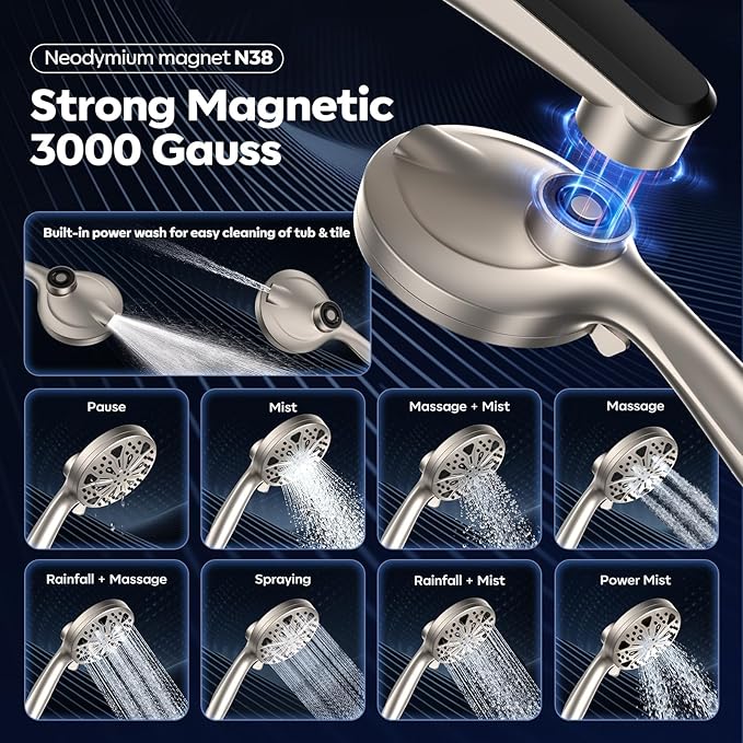 Shower Head with filtered Handheld High Pressure daul Shower Heads with Handheld Spray Combo and 10 Sprays Handheld Shower Head Detachable Shower head Built-in Magnetic Docking and Power Jets