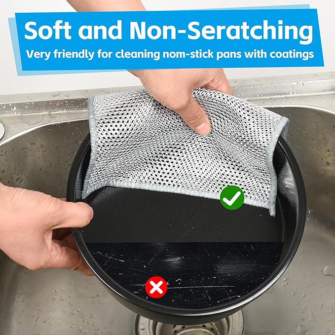 6Pack Multipurpose Wire Dishwashing Rags, Upgrade Non Scratch Wire Dishcloth, for Wet and Dry Use, Reusable Metal Microfiber Cleaning Cloths for Home/Kitchen/Stove