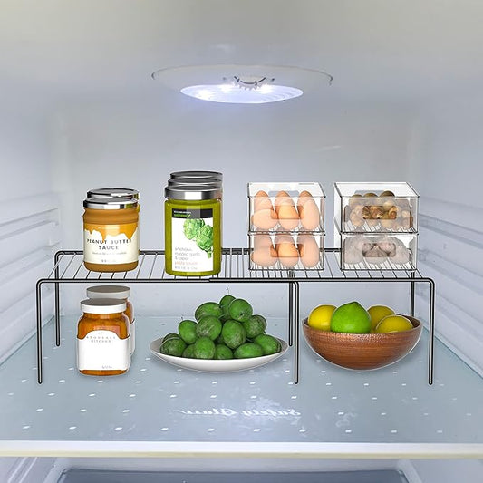 Redrubbit Expandable Shelf Rack, Rustproof Metal Storage Organizer for Kitchen, Fridge, Bathroom, Black