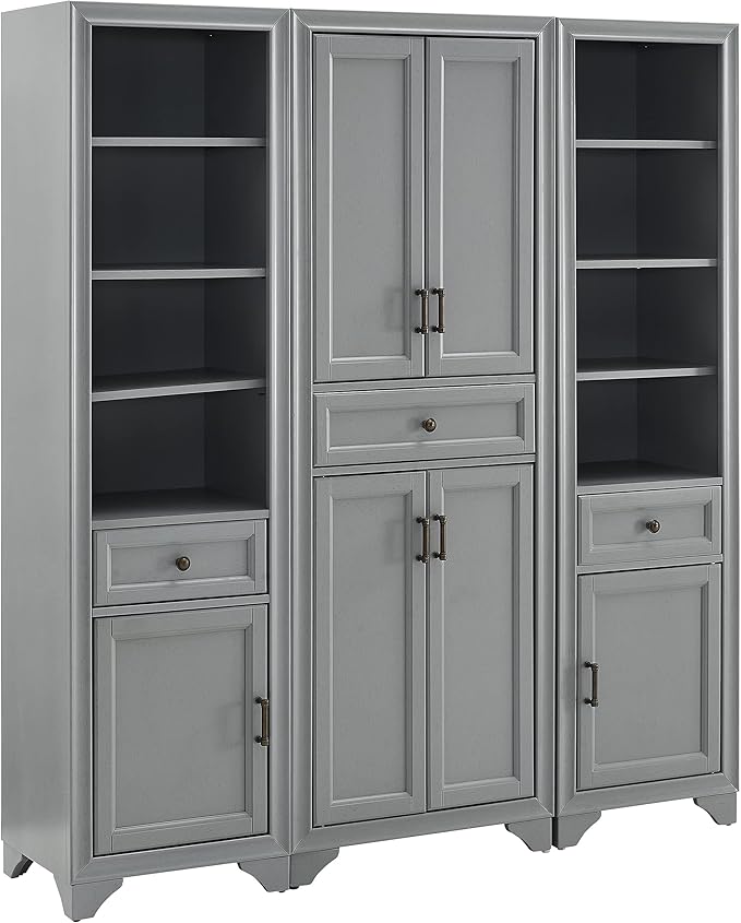 Crosley Furniture Tara 3-Piece Pantry Storage Cabinet Set with Shelves, Kitchen, Dining, or Laundry Room, Distressed Gray