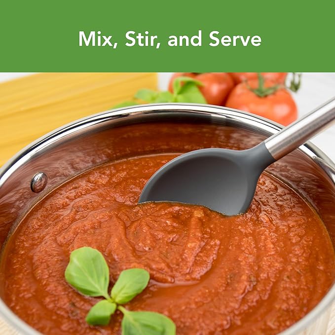 Tovolo Mixing Spoon Stainless Steel Handle Scratch Resistant Non Stick Safe Kitchen Utensil for Cooking Baking Serving Stirring, Heat Resistant Silicone Stirring Spoon with Metal Handle Charcoal Gray
