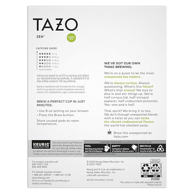 TAZO Zen Green Tea K-Cups, Green Tea Zen for Health and Wellness, 22 Pods (Pack of 2)