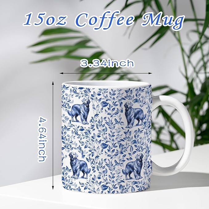 Golden Retriever Blue French Toile Coffee Mug, Golden Retriever Lover Gifts for Women, Blue Toile Coffee Cup for Goldens Mom, Birthday Gifts for Dog Mom, Dog Dad, 15 oz
