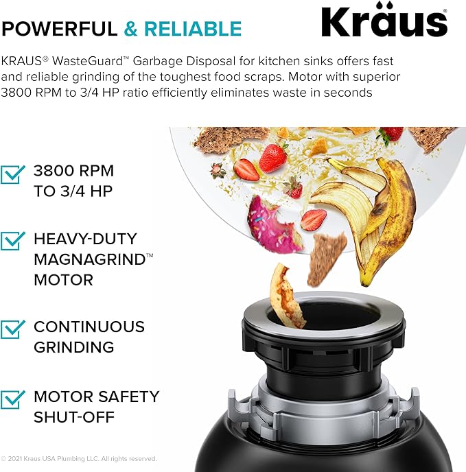 KRAUS Standart PRO™ 30-inch 16 Gauge Undermount Single Bowl Stainless Steel Kitchen Sink with WasteGuard™ Continuous Feed Garbage Disposal, KHU100-30-100-75MB