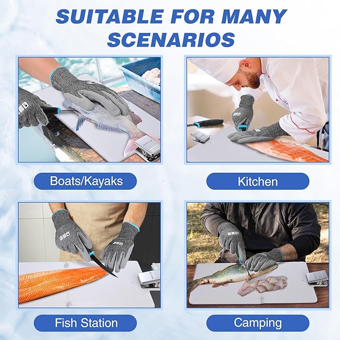 FLISSA 4-Piece Fish Fillet Set, Cleaning Kit - 7" Fillet Knife, Foldable Fish Board with Clamp, Knife Sharpener and Cut Resistant Gloves, Suitable for Easy Cleaning, Filleting and Cutting