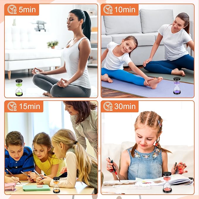 Sand Timer Set, 6 Colors Hourglass Sand Timers 1/3/5/10/15/30 Minutes Sandglass Timers Sand Clock Timer for Classroom Games Home Office Decor Cooking with Protective Cover, 6 Pack