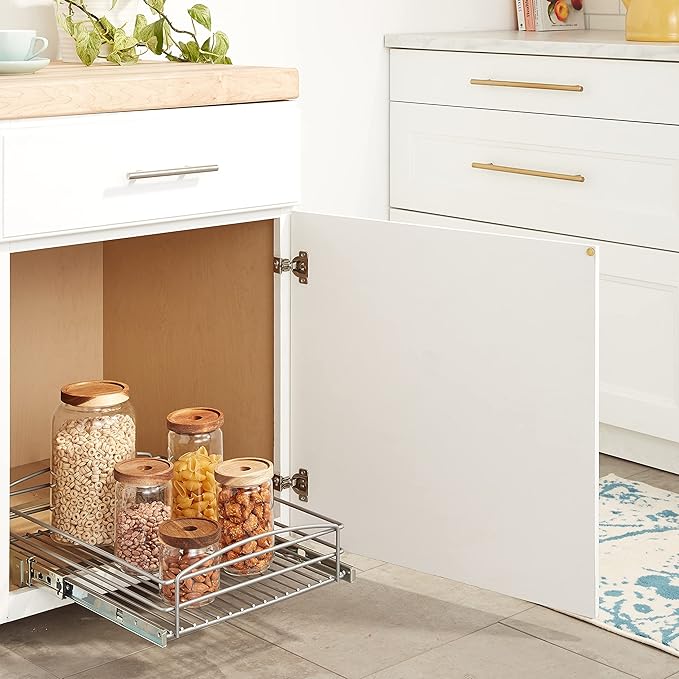 Knape & Vogt RS-MUB-14-FN 5 in. H x 15 in. W x 20 in. D Multi-Use Basket Silver Pull Out Cabinet Organizer, Frosted Nickel