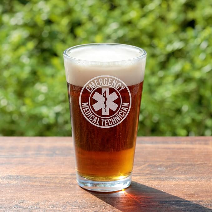 Personalized Star of Life Glass, Custom Beer Glass with Engraved Name & Text, Funny Gifts for Paramedics and EMTS, Christmas Birthday Gift for Emergency Nurse Friends Coworkers