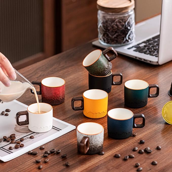 Espresso Cups Set of 2, 2 oz Ceramic Espresso Cups, Demitasse Cups for Tea or Coffee (Green)