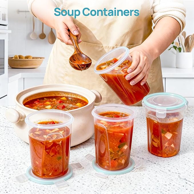 Vtopmart 6 Pack 32oz Deli Containers with Airtight Lids, Freezer Soup Containers for Take-out, Plastic Reusable Food Storage Container for Meal Prep, Salad, Leftover, Lunch, Microwave/Dishwasher Safe