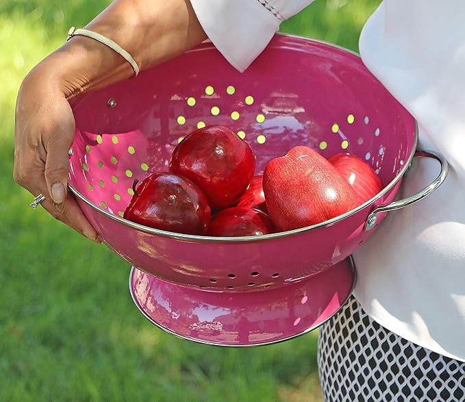 Reston Lloyd Calypso Basics Extra Large Enameled Colander with Solid Base, Strainer Basket with Handles, for Pasta, Berries, Vegetables, Fruit, Magenta ( 7 Quart, 224oz/ 6.6 L )