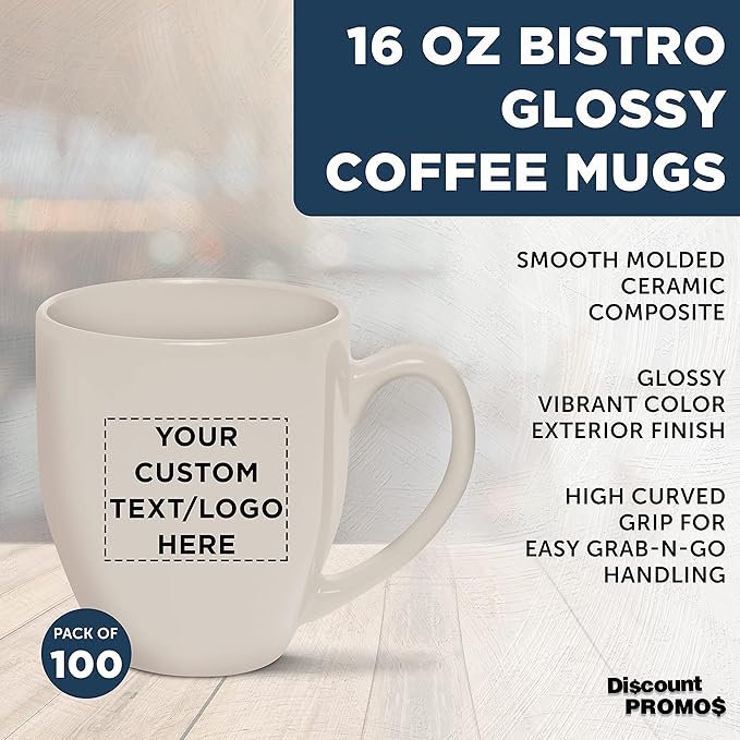 Custom Large Coffee Cups 16 oz. Set of 100, Personalized Bulk Pack - Perfect for Tea, Espresso, Cappuccino, Hot Cocoa - Grey
