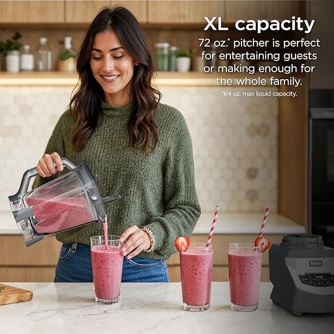 Ninja BL660 Professional Compact Smoothie & Food Processing Blender, 1100-Watts, 3 Functions -for Frozen Drinks, Smoothies, Sauces, & More, 72-oz.* Pitcher, (2) 16-oz. To-Go Cups & Spout Lids, Gray