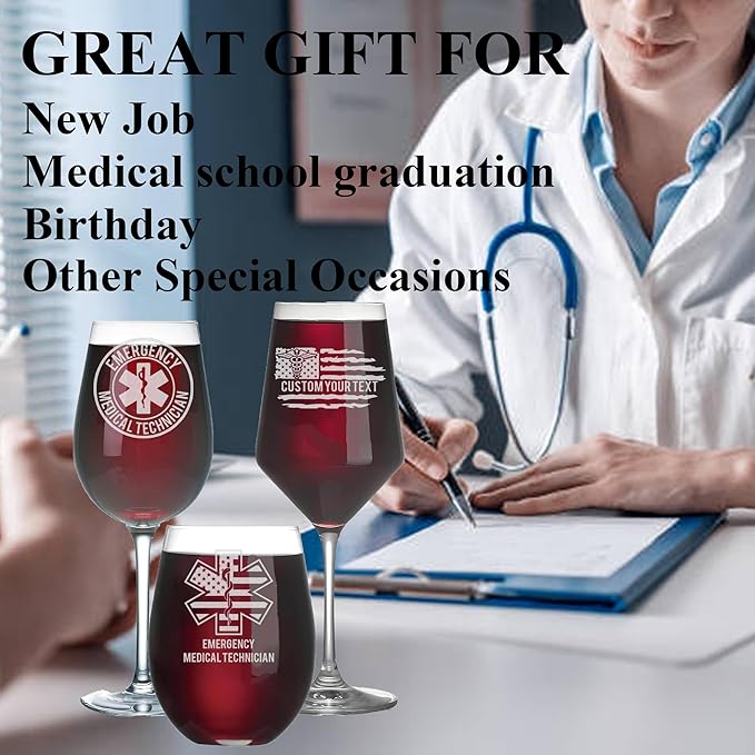 Personalized Star of Life Glass, Custom Wine Glass with Engraved Name & Text, Funny Gifts for Paramedics and EMTS, Christmas Birthday Gift for Emergency Nurse Friends Coworkers
