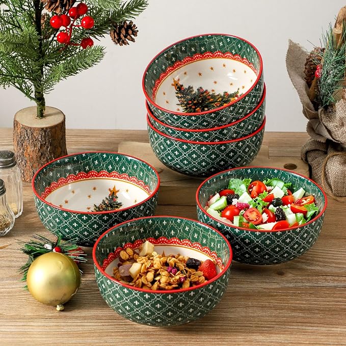 glowworm Christmas Dinnerware Sets for 6, 18 Pieces Plates and Bowls Set, Ceramic Dishes Set for 6, Oven, Microwave & Dishwasher Safe