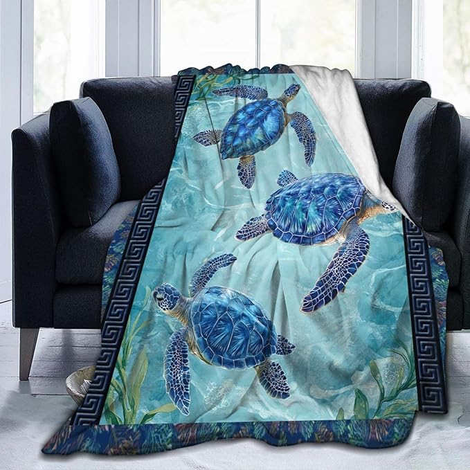 Sea Turtle Blanket Gifts for Girls Boys Ocean Turtles Throw Blankets Cozy Plush Fleece Flannel Fuzzy for Women Men Decor 80"X60"