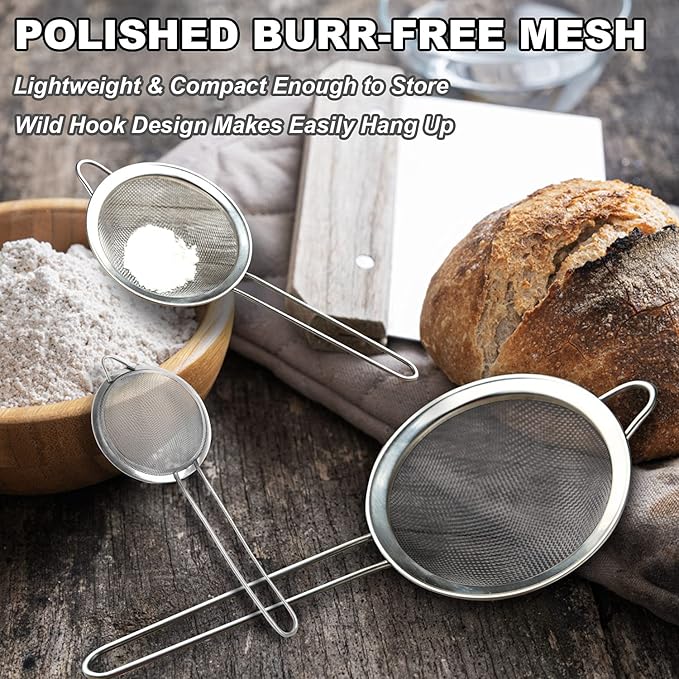 Anaeat Fine Mesh Strainers - Premium Stainless Steel Colander Sieve Sifters, with Durable Mesh and Sturdy Handle, Excellent for Sifting Dry ingredients, Flour, Pastas, Rice, Tea (7.87"）