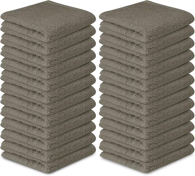 Softolle 100% Cotton Washcloths 24 Pack (12x12 Inches) Soft, Highly Absorbent Washcloth, Face Towels, Wash Cloths for Face, Ring Spun, Bulk Pack (Taupe)