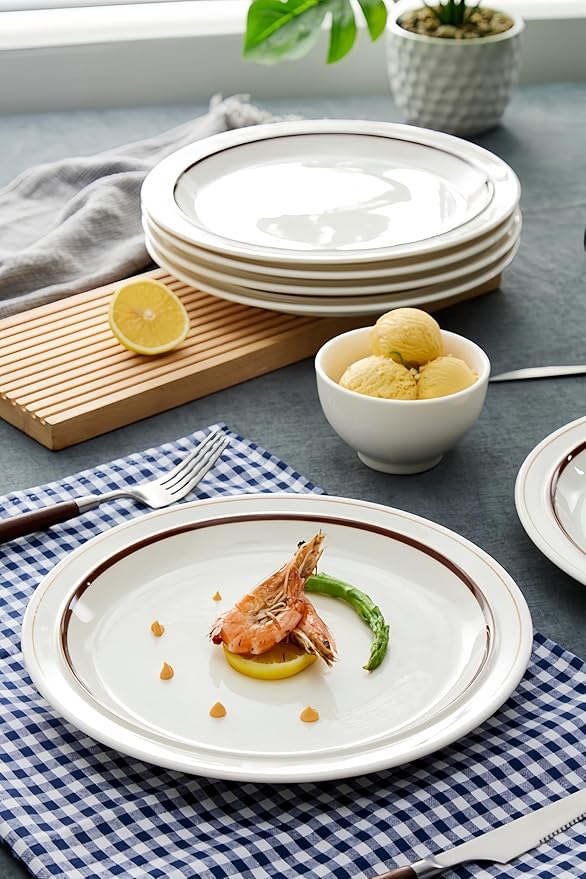 9-inch Porcelain Dinner Plate Set of 6 - Microwave, Oven and Dishwasher Safe, Scratch Resistant. (9-inch Brown)