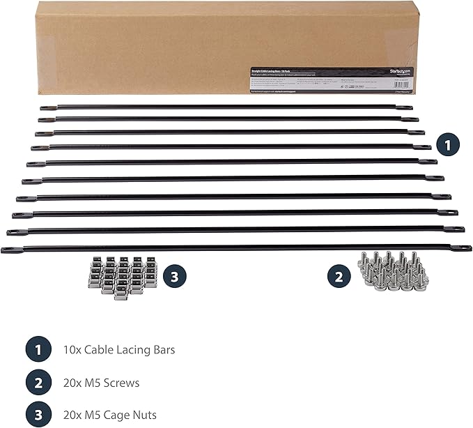 StarTech.com Horizontal Lacing Bar - Server Rack Cable Management - 19" Network Rack Mount Cord Organizer- 10 Pack, TAA (CMLB10)