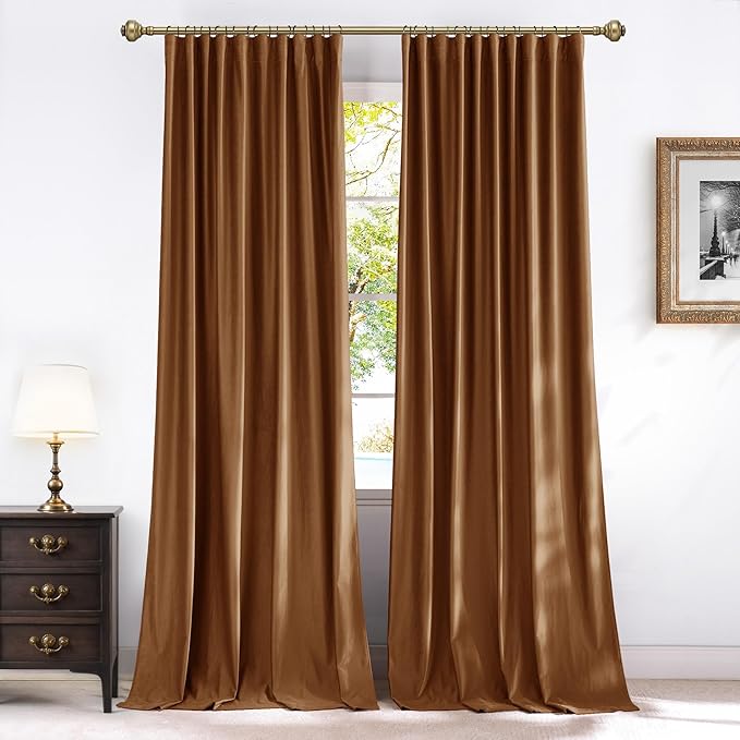 NICETOWN Room Darkening Bronze Velvet Curtains 120 inch Length for Large Sliding Door, Thermal Insulated Drapes for Living Room, Back Tab Pinch Pleat, 52 W x 120 L inch, 2 Panels