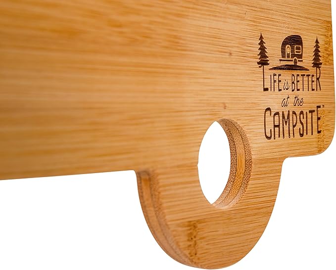 Camco Life is Better at The Campsite Retro RV Shaped Bamboo Wood Cutting Board for Food Prep-Doesn't Dull Knives, Resists Moisture (53089)