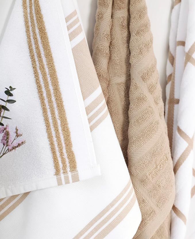 All-Clad Dual-Purpose Kitchen Towels: Highly Absorbent - 100% Cotton, 17"x30" Dish Towels for Cleaning & Drying Dishes & Glassware, 3-Pack, Cappuccino