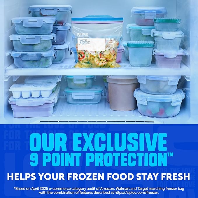 Ziploc Quart Food Storage Freezer Bags, Grip 'n Seal Technology for Easier Grip, Open, and Close, 100 Count