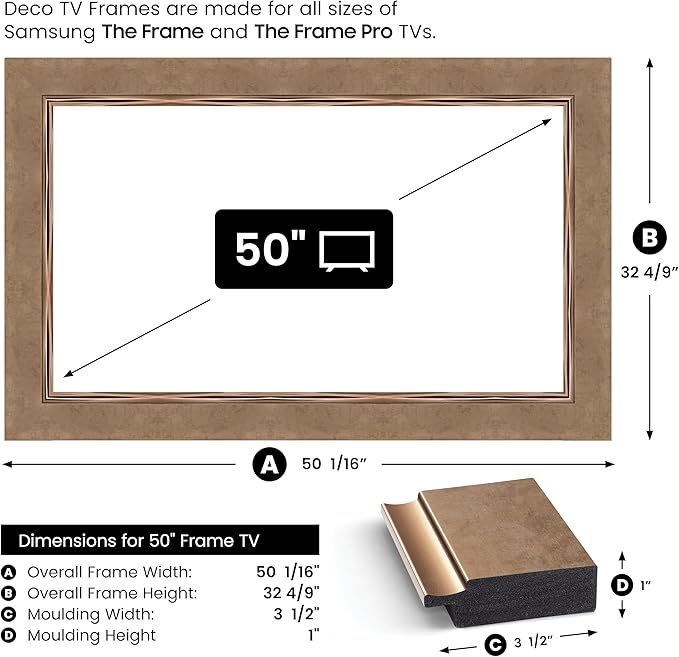 Contemporary Bronze 50" Premiere Deco TV Frame - Compatible ONLY with Samsung The Frame TVs (Fits 2021-2025, LS03A, LS03B, LS03C, LS03D, LS03FA)