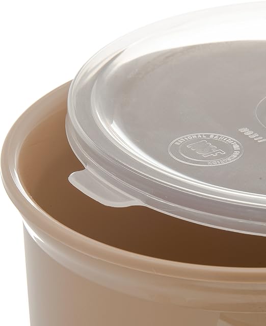 Carlisle FoodService Products Classic Round Storage Container Crock with Lid for Kitchen, Restaurants, Home, Plastic, 1.2 Quarts, Beige
