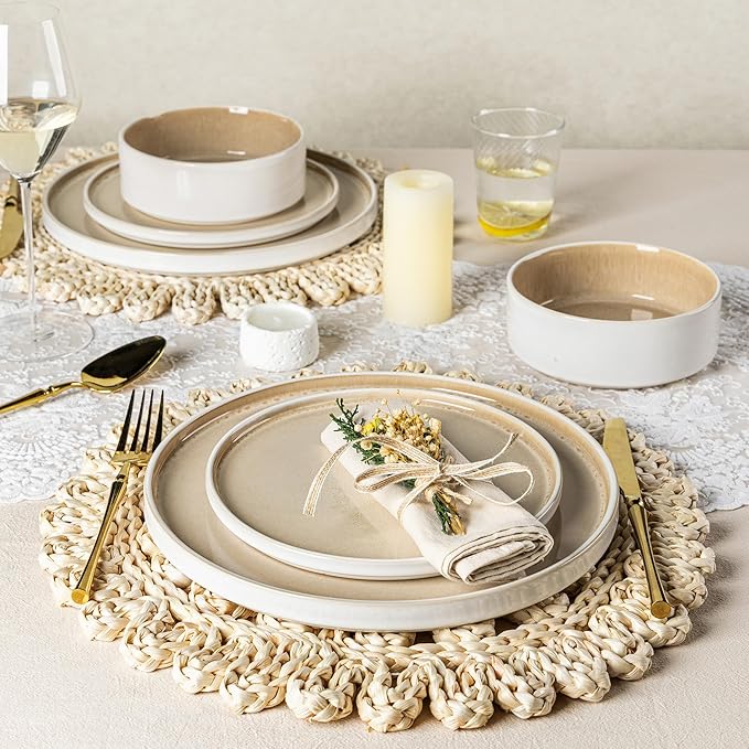 AmorArc Ceramic Dinnerware Sets, Handmade Reactive Glaze Stoneware Plates and Bowls Sets,Highly Chip and Crack Resistant | Dishwasher & Microwave Safe Dishes Set, Service for 6 (18pc)