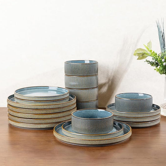 GBHOME Stoneware Dinnerware Sets for 4,Round Reactive Glaze Ceramic Plates and Bowls Set,Highly Scratch Resistant| Dishwasher & Microwave Safe Dishes Set,Service for 4(12pcs)