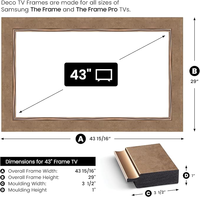 Contemporary Bronze 43" Premiere Deco TV Frame - Compatible ONLY with Samsung The Frame TVs (Fits 2021-2025, LS03A, LS03B, LS03C, LS03D, LS03FA)